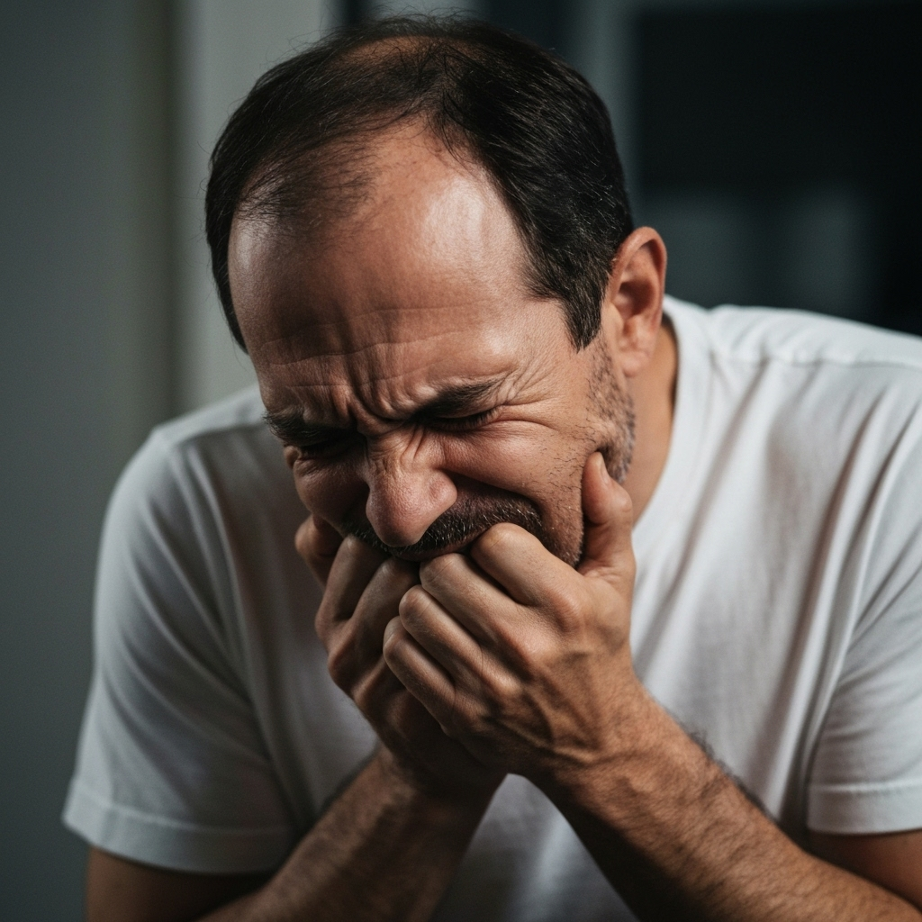 man suffering from TMJ pain
